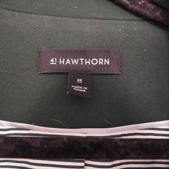 41 Hawthorn Dark Green Open Front Blazer 2X Striped Lining Career Jacket - Picture 2 of 4